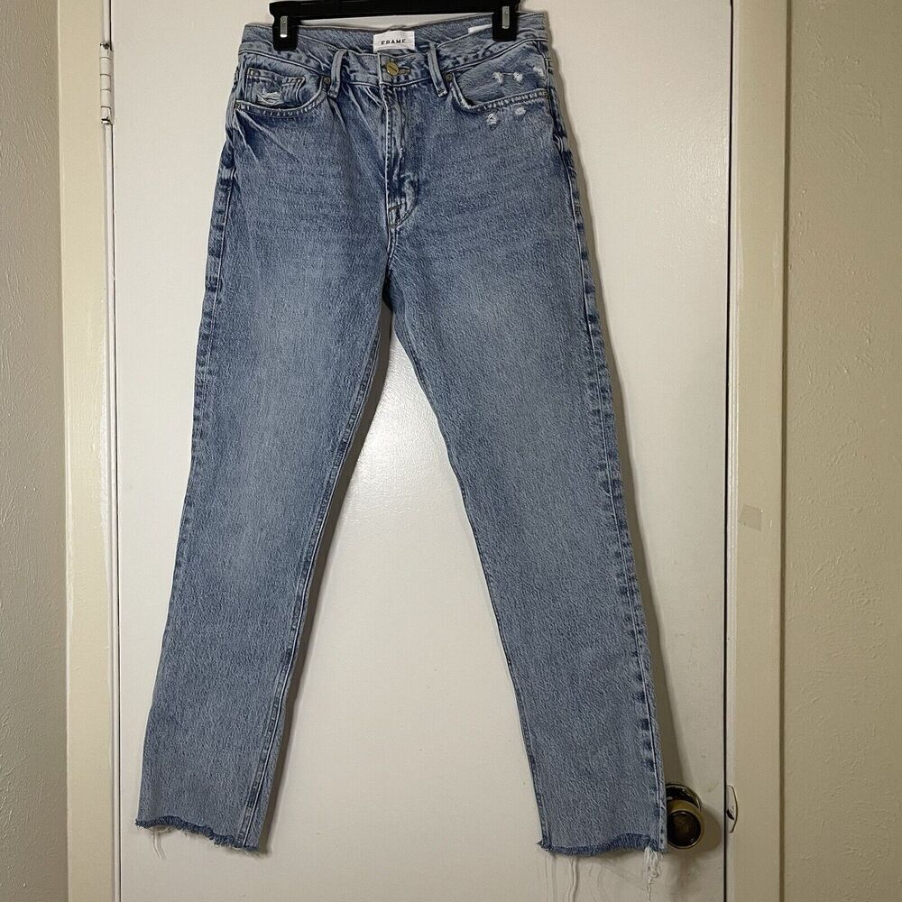 FRAME Le piper medium wash richlake frayed hem high waist jeans size US 27